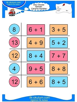 Çocuklar İçin toplam işlemi yaprak testleri 